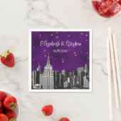 NYC ESBスカイラインエッチパープルスター結婚リー スタンダードカクテルナプキン (インサイチュ)