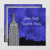 NYC ESBスカイラインシルエットブルースターリーBGスウィート16 招待状 (正面/裏面)