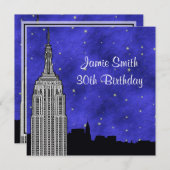 NYC ESBスカイラインシルエットブルースターBG誕生日 招待状 (正面/裏面)