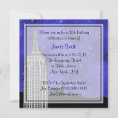 NYC ESBスカイラインシルエットブルースターBG誕生日 招待状 (裏面)