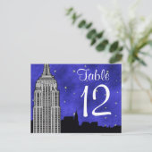 NYC ESBスカイラインシルエットBlu2ストリートテーブル番号 ポストカード (スタンド正面)