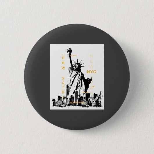 Nyc New York Brooklyn Bridge Liberty Statue Mens  缶バッジ (正面)