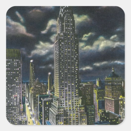 NYC, New YorkChrysler建物at Night # 1 スクエアシール (正面)