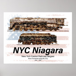 NYC Niagara Steam Locomotive Profile American flag ポスター