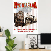 NYC Niagara Steam Locomotive with American flag ポスター (ホームオフィス)