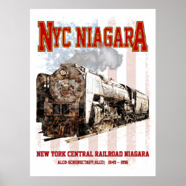 NYC Niagara Steam Locomotive with American flag ポスター