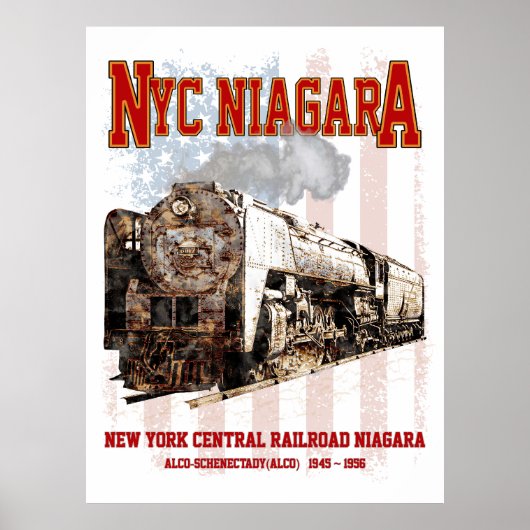 NYC Niagara Steam Locomotive with American flag ポスター (正面)