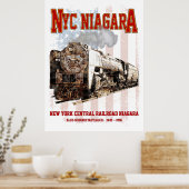NYC Niagara Steam Locomotive with American flag ポスター (キッチン)