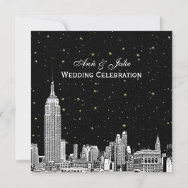 NYC Skyline 01 Etch Starry DIY BG Color SQ 結婚's 招待状