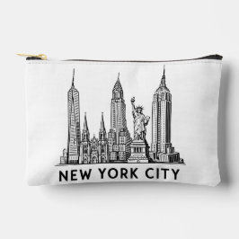 NYC Skyline Illustration with Statue of Liberty アクセサリーポーチ