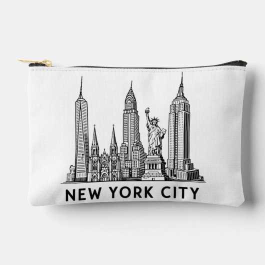 NYC Skyline Illustration with Statue of Liberty アクセサリーポーチ (正面)