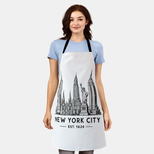 NYC Skyline Illustration with Statue of Liberty エプロン (着用した状態)