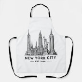 NYC Skyline Illustration with Statue of Liberty エプロン (正面)