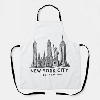NYC Skyline Illustration with Statue of Liberty エプロン