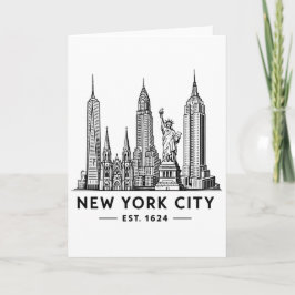 NYC Skyline Illustration with Statue of Liberty カード