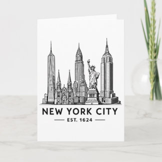 NYC Skyline Illustration with Statue of Liberty カード