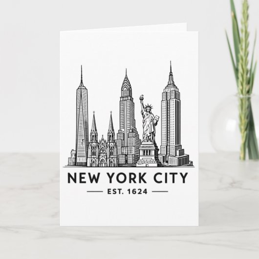 NYC Skyline Illustration with Statue of Liberty カード (正面)