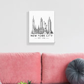 NYC Skyline Illustration with Statue of Liberty キャンバスプリント (インサイチュ (リビング))