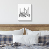 NYC Skyline Illustration with Statue of Liberty キャンバスプリント (インサイチュ (寝室))
