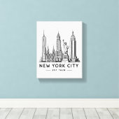 NYC Skyline Illustration with Statue of Liberty キャンバスプリント (インサイチュ (ウッドフロア))