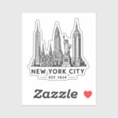 NYC Skyline Illustration with Statue of Liberty シール (シート)