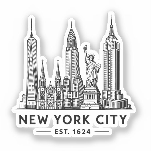 NYC Skyline Illustration with Statue of Liberty シール (正面)