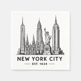 NYC Skyline Illustration with Statue of Liberty スタンダードカクテルナプキン