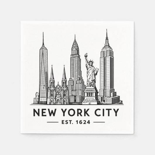 NYC Skyline Illustration with Statue of Liberty スタンダードカクテルナプキン (正面)