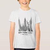 NYC Skyline Illustration with Statue of Liberty トライブレンドＴシャツ (正面)