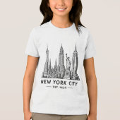 NYC Skyline Illustration with Statue of Liberty トライブレンドＴシャツ (正面)