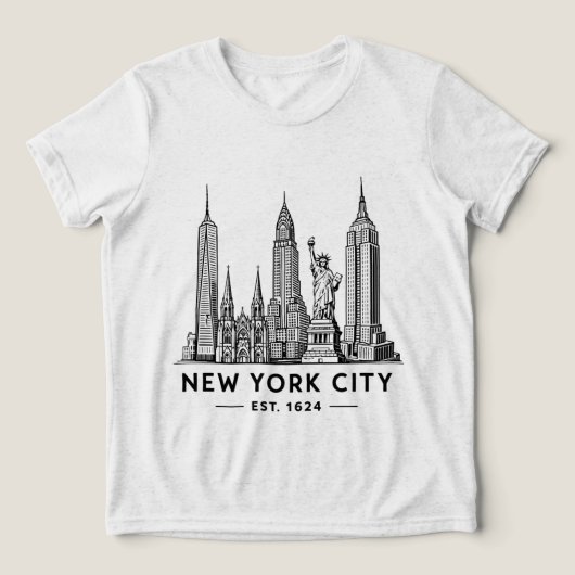 NYC Skyline Illustration with Statue of Liberty トライブレンドＴシャツ (デザイン正面)