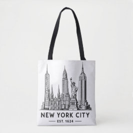 NYC Skyline Illustration with Statue of Liberty トートバッグ