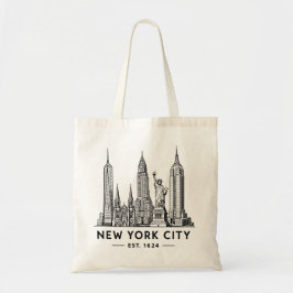 NYC Skyline Illustration with Statue of Liberty トートバッグ