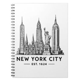 NYC Skyline Illustration with Statue of Liberty ノートブック