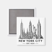 NYC Skyline Illustration with Statue of Liberty マグネット (正面/裏面)