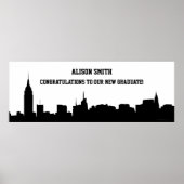 NYC Skyline Silhouette Graduation Party Banner ポスター (正面)