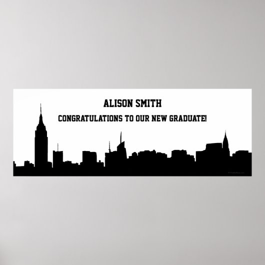 NYC Skyline Silhouette Graduation Party Banner ポスター (正面)