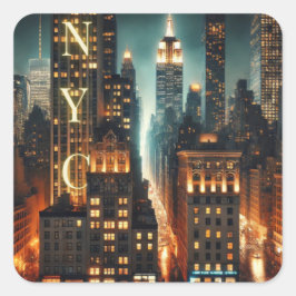 NYC Skyline Sticker – New York City Iconic Landmar スクエアシール