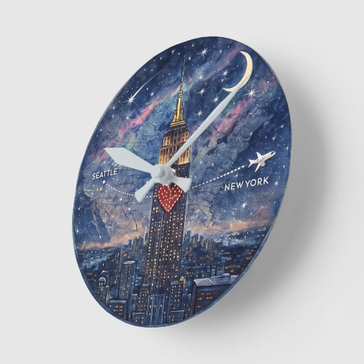 NYC to Seattle Wall Clock ラウンド壁時計 (傾斜)