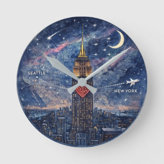 NYC to Seattle Wall Clock ラウンド壁時計