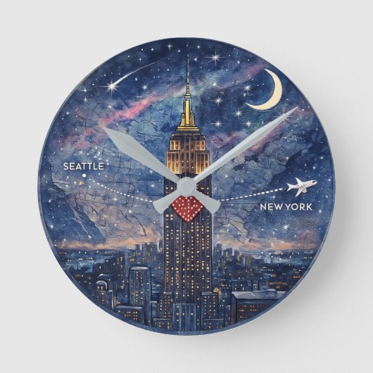 NYC to Seattle Wall Clock ラウンド壁時計 (正面)