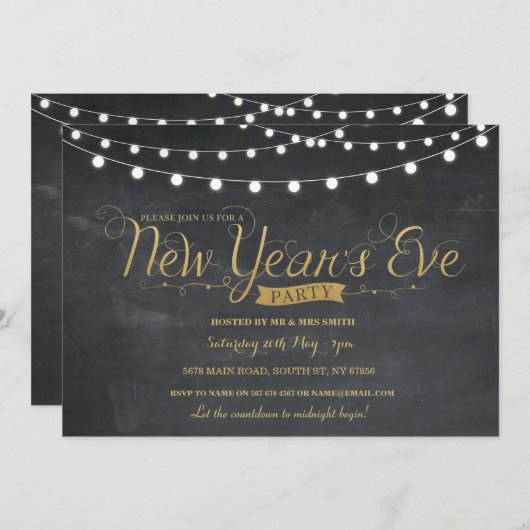 NYEの新年年のイブのパーティーの金ゴールドのチョークの招待 招待状 (正面/裏面)