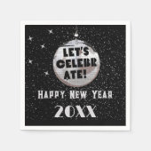 NYEディスコ祝ボールブラック スタンダードカクテルナプキン (正面)