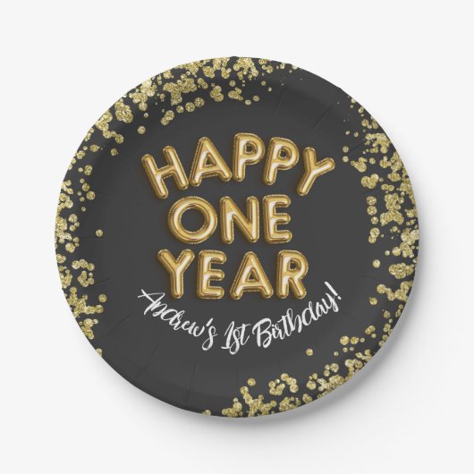 NYE第1期新年誕生日ハッピーワンイヤー招待状 ペーパープレート (正面)