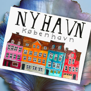 NYHAVNコベンハーンハーンウォーターカラーアートトラベル ポストカード