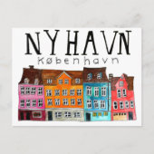 NYHAVNコベンハーンハーンウォーターカラーアートトラベル ポストカード (正面)