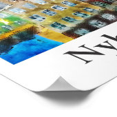 Nyhavnデンマーク旅行水の色の手書き ポスター (角)