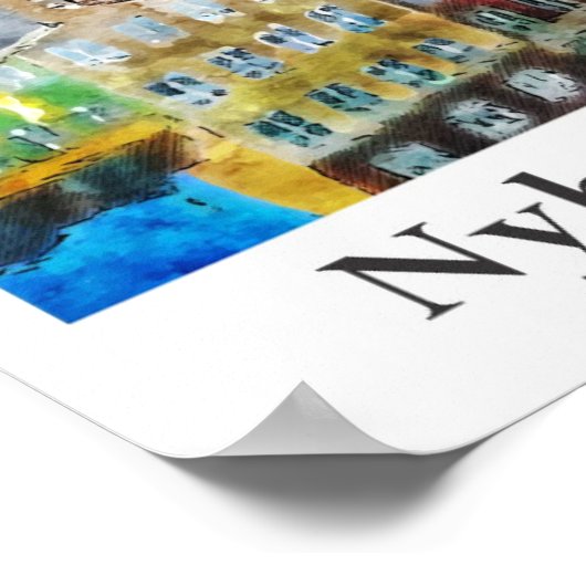 Nyhavnデンマーク旅行水の色の手書き ポスター (角)