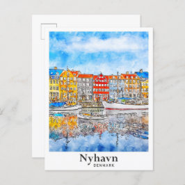 Nyhavnデンマーク水彩手描き ポストカード