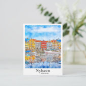 Nyhavnデンマーク水彩手描き ポストカード (スタンド正面)